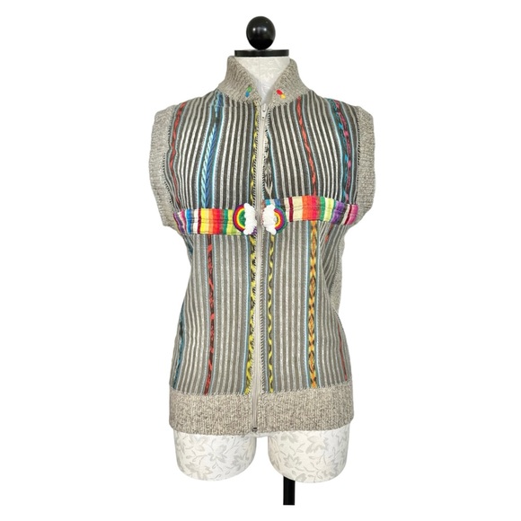REI Vintage Wool Hippie Vest Zip Front Hand-Sewn On Fabric & Trim  Size Small - Picture 11 of 11